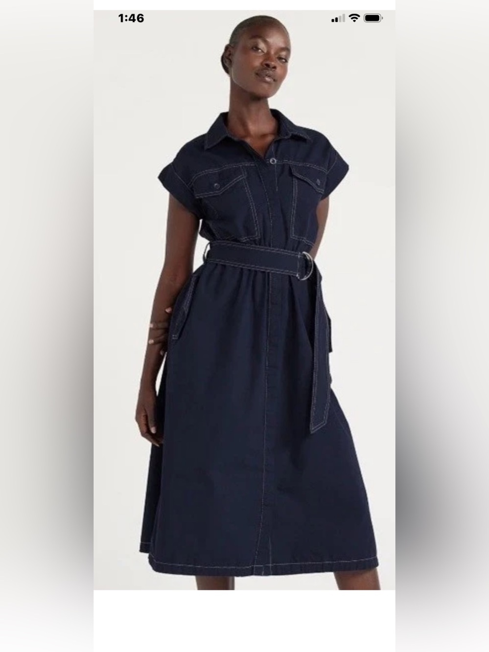 Free Assembly Womens Navy Blue Cotton Utility Belted Shirt Dress Nautical XL EUC